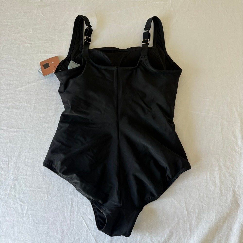 Shade & Shore Womens Shirred Tummy Control One Piece Swimsuit Black 16 NWT - Picture 13 of 16